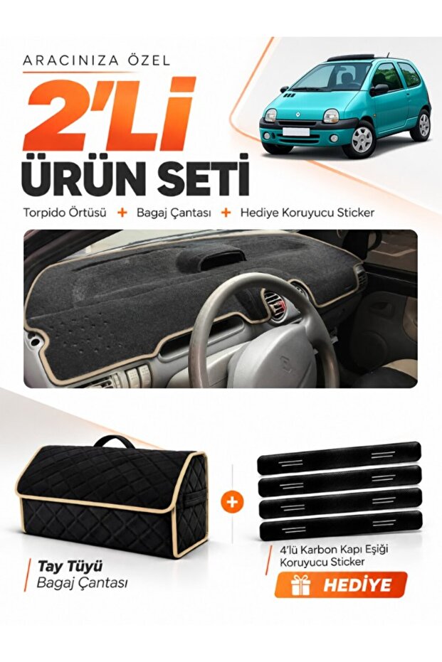 Renault Twingo (1998-2000) Compatible Glove Box Cover + Tay Feather Trunk Bag + Sticker Set - Re050