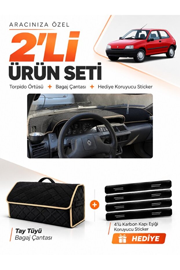 Renault Clio 1 (1990-1998) Compatible Glove Box Cover + Tay Feather Trunk Bag + Sticker Set - Re006