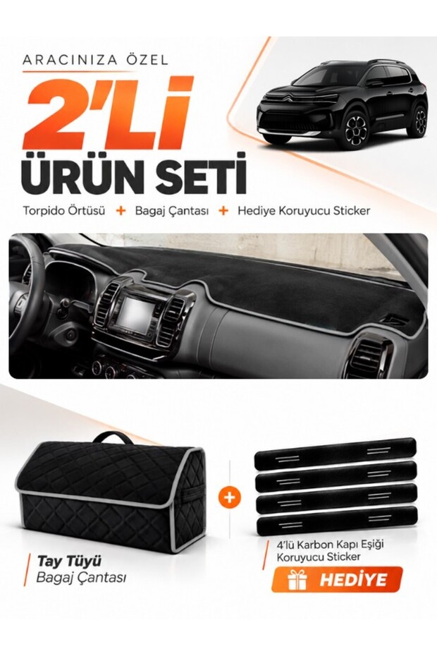 Citroen C5 Ai̇rcross (2018-2026) Compatible Glove Box Cover + Tay Tüy Luggage Bag Set - Ci014