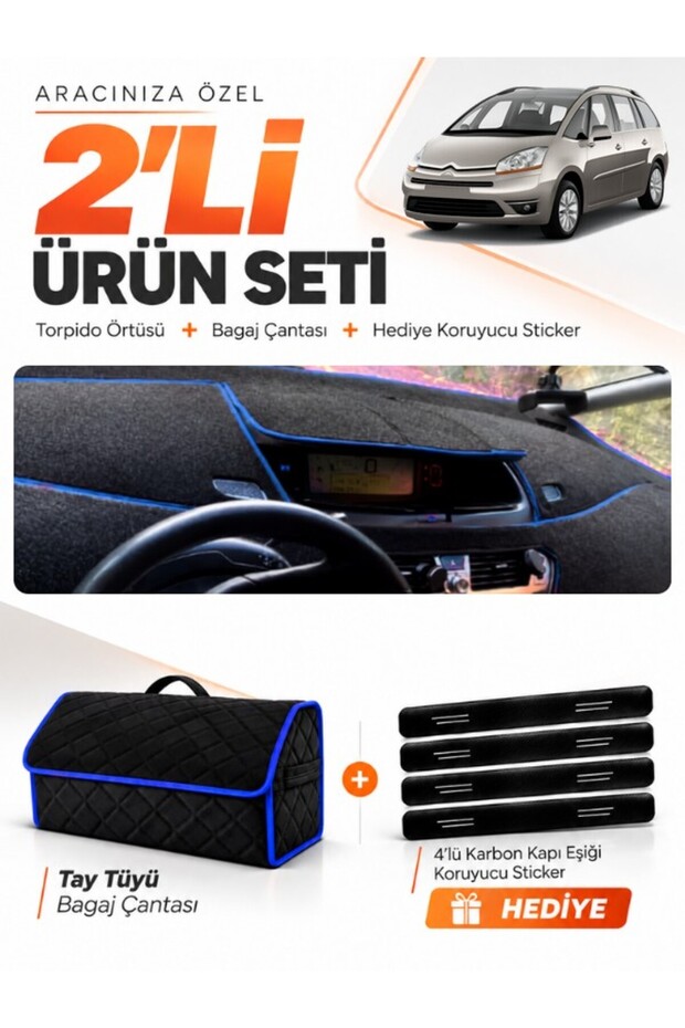 Citroen C4 Grand Pi̇casso (2007-2013) Compatible Dashboard Cover + Tay Tüy Luggage Bag Set - Ci010