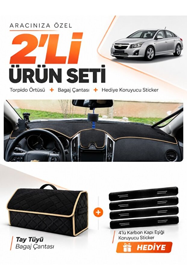 Chevrolet Cruze J300 Stylished (2012-2016) Compatible Glove Box Cover + Hand Towel Bag Set - Ch005