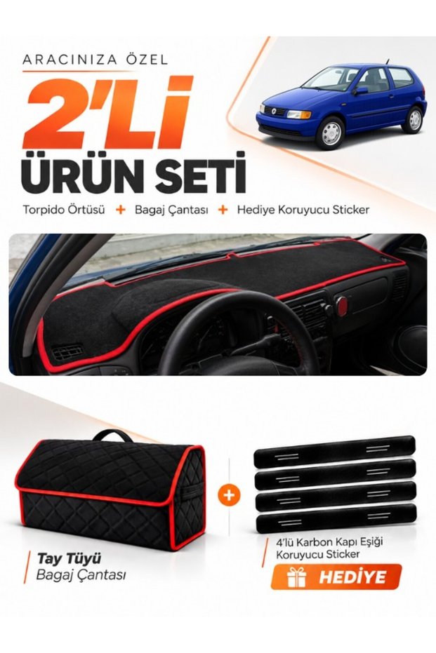 Volkswagen Polo Classic (1997-2001) Compatible Dashboard Cover + Tay Feather Trunk Bag Set - Vw018