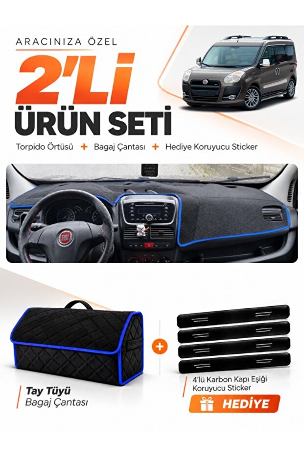 Fiat Doblo D3 (2010-2013) Compatible Torpedo Cover Without Cover + Tay Feather Luggage Bag Set - Fi006