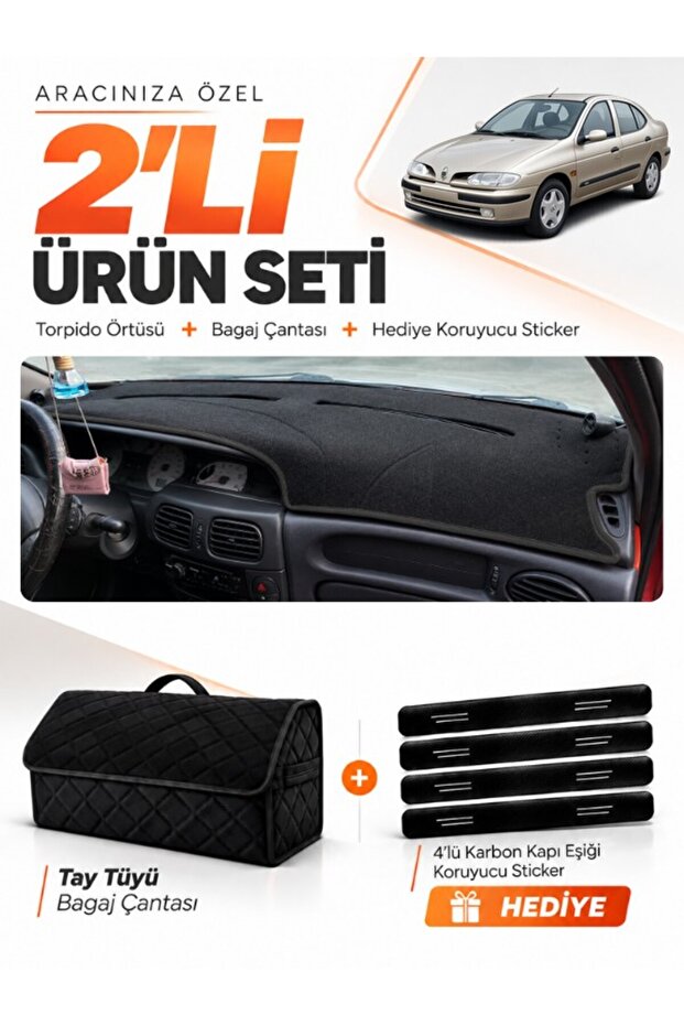 Renault Megane 1 (1995-2003) Compatible Dashboard Cover + Tay Feather Trunk Bag + Sticker Set - Re038