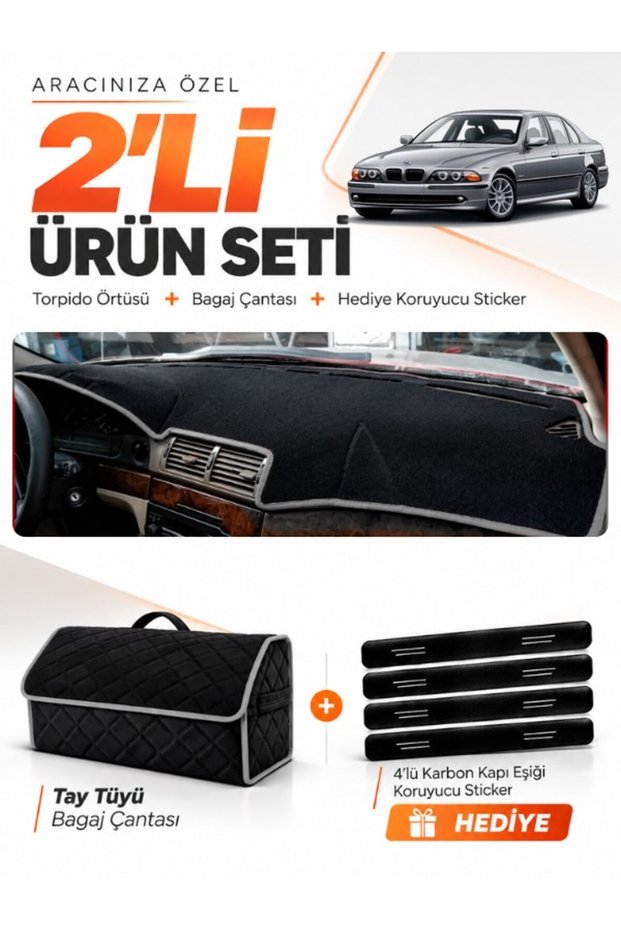 Dashboard Cover + Thai Feather Trunk Bag + Sticker Set Compatible with Bmw E39 (1995-2003) - Bm009