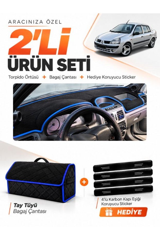 Renault Clio Symbol Ali̇ze (2002-2008) Compatible Glove Box Cover + Tay Tüyü Luggage Bag Set - Re013