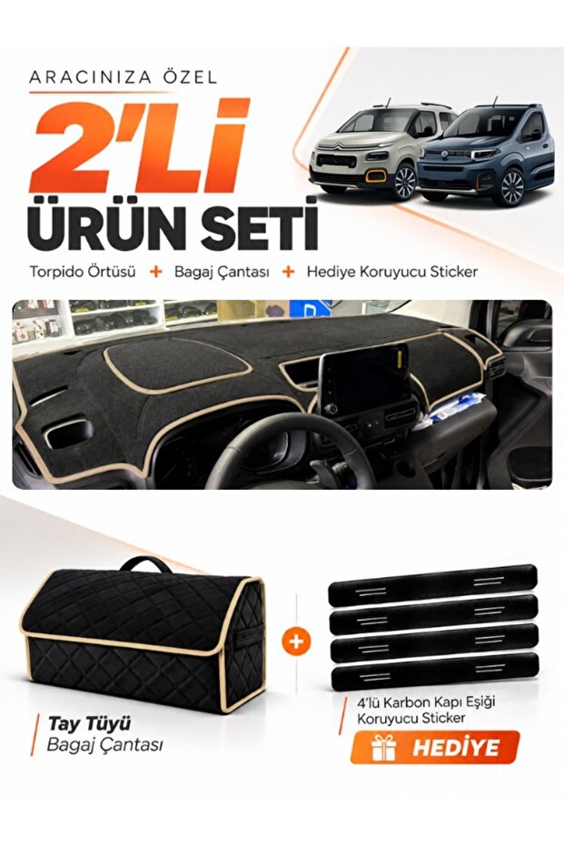 Citroen Berlingo K9 (2018-2026) Compatible Dashboard Cover + Tay Tüy Luggage Bag Set - Ci015