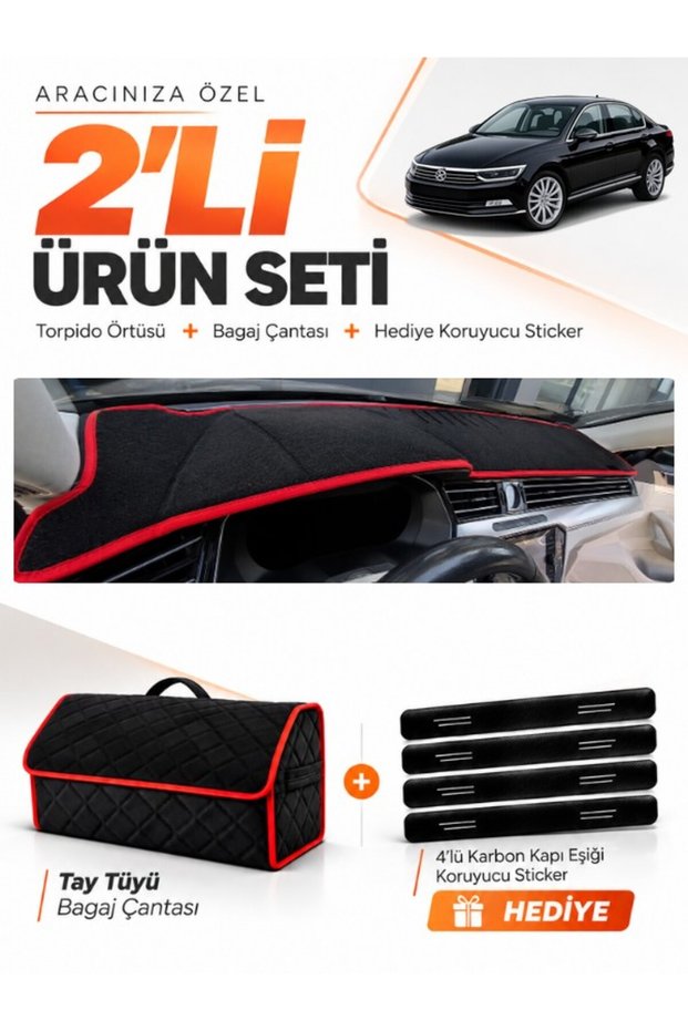 Volkswagen Passat B8 (2015-2020) Compatible Glove Box Cover + Tay Feather Trunk Bag Set - Vw017
