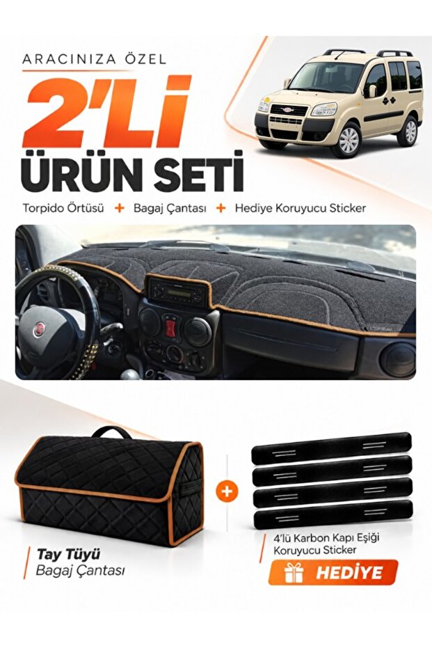Fiat Doblo Airbagged Small Screen (2007-2015) Compatible Glove Box Cover + Thai Feather Bag Set - Fi008