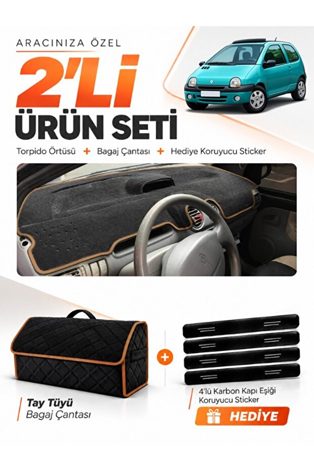 Renault Twingo (1998-2000) Compatible Glove Box Cover + Tay Feather Trunk Bag + Sticker Set - Re050