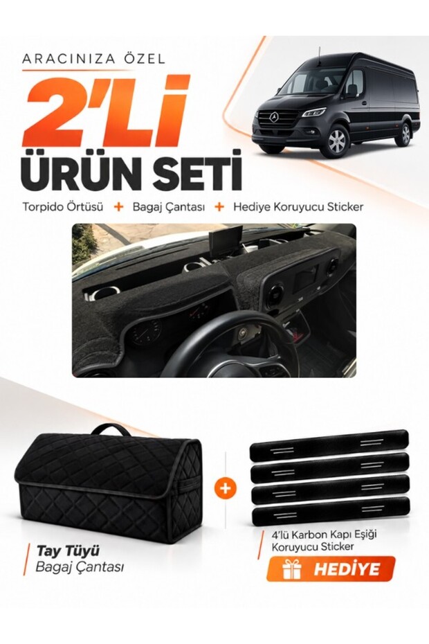 Mercedes Spri̇nter W907-W910 (2018-2026) Compatible Dashboard Cover + Tay Tüyü Luggage Bag Set - Mb021