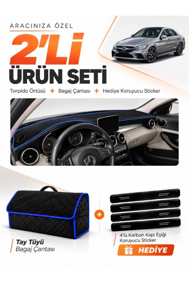 Mercedes W205 C-Class (2018-2021) Compatible Glove Box Cover + Tay Tüy Luggage Bag Set - Mb007