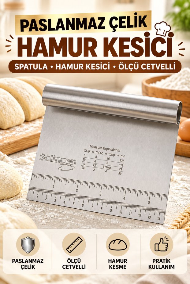 Stainless Steel Dough Cutter Spatula with Measuring Ruler Dough Scraper Countertop Scraper Kitchen Gadget