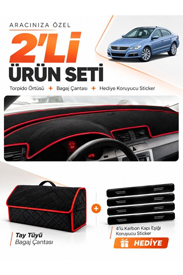 Volkswagen Passat Cc (2008-2012) Compatible Dashboard Cover + Tay Tüy Luggage Bag Set - Vw016