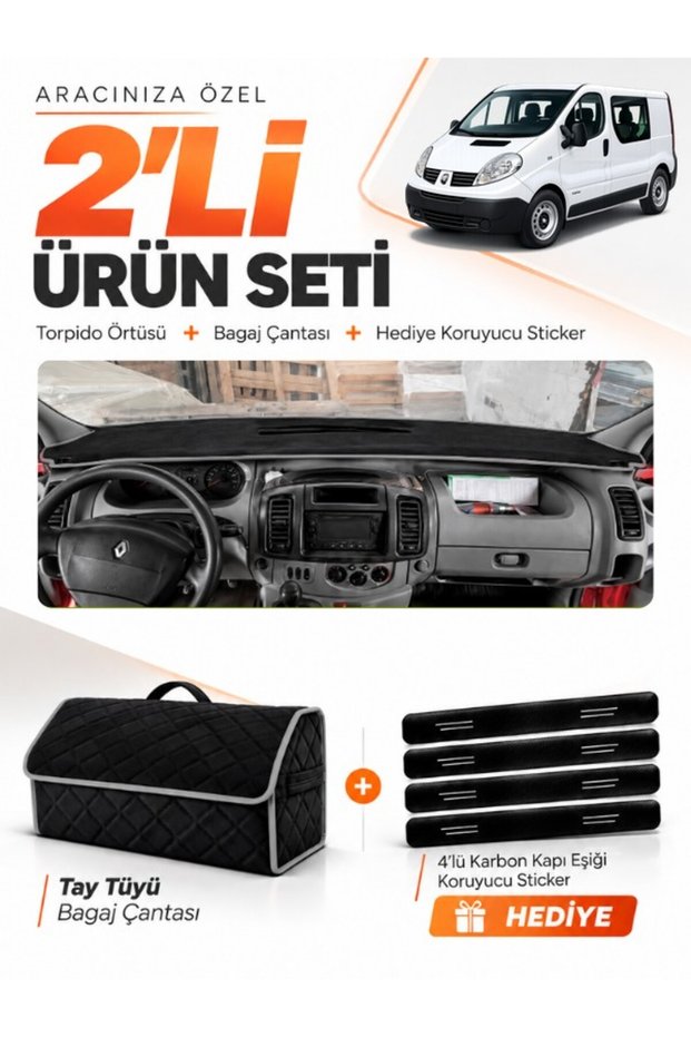 Renault Trafi̇c (2004-2010) Compatible Glove Box Cover + Tay Tüyü Luggage Bag + Sticker Set - Re049