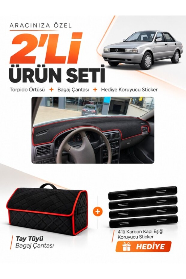 Nissan Sunny (1990-1995) Compatible Torpedo Cover + Thai Feather Trunk Bag + Sticker Set - Ni018