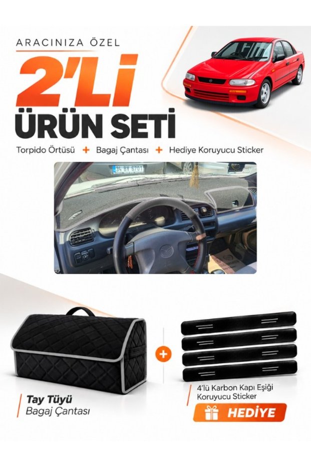 Mazda 323 Fami̇li̇a Covered (1994-1998) Compatible Glove Box Cover + Tay Tüyü Luggage Bag Set - Ma003