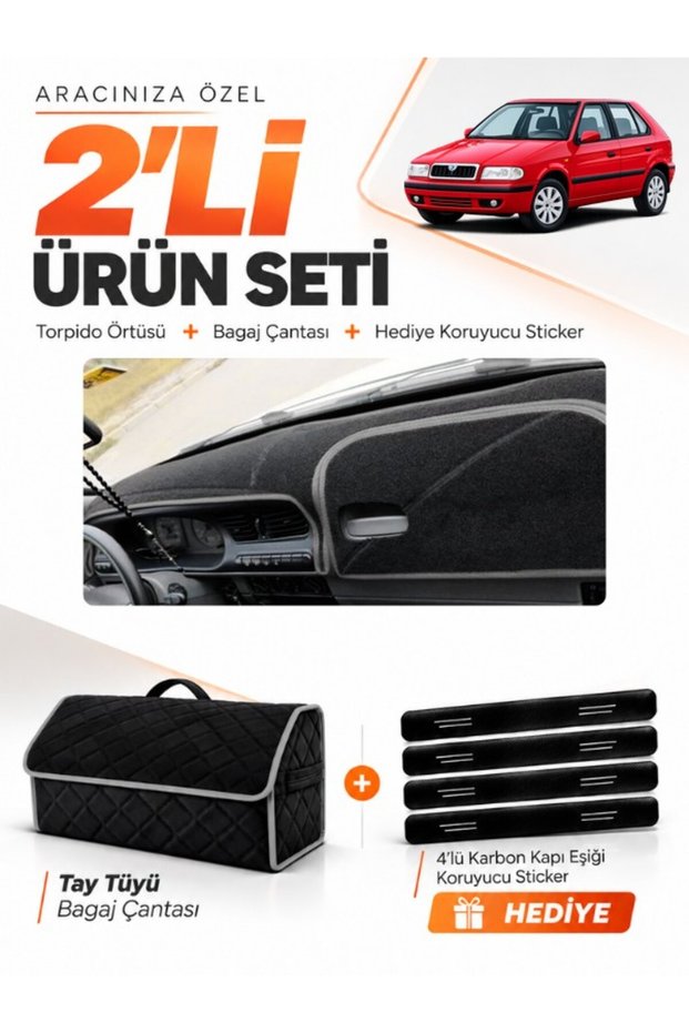 Skoda Felicia (1994-2001) Compatible Dashboard Cover + Tay Feather Trunk Bag + Sticker Set - Sk006