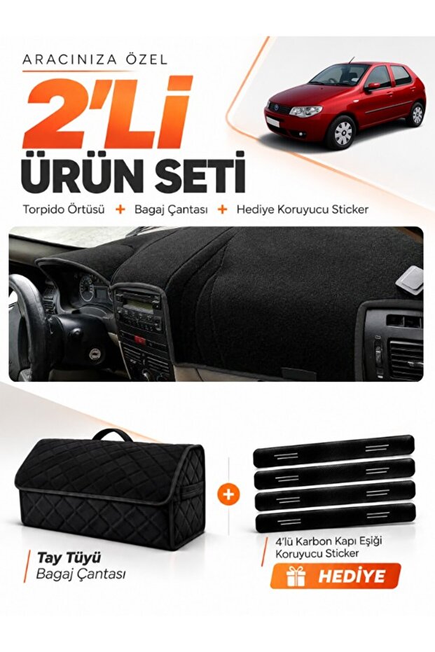 Fiat Palio (2005-2012) Compatible Dashboard Cover + Tay Feather Trunk Bag + Sticker Set - Fi003