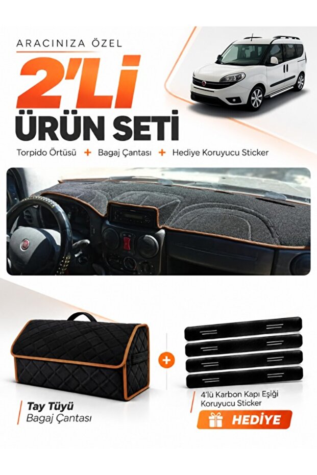Fi̇at Doblo (2007-2015) Airbag Compatible Small Screen Compatible Glove Box Cover + Thai Feather Bag Set - Fi008