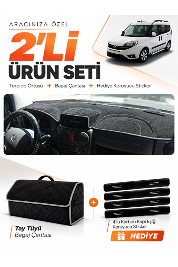 Fi̇at Doblo (2007-2015) Airbag Compatible Small Screen Compatible Glove Box Cover + Thai Feather Bag Set - Fi008