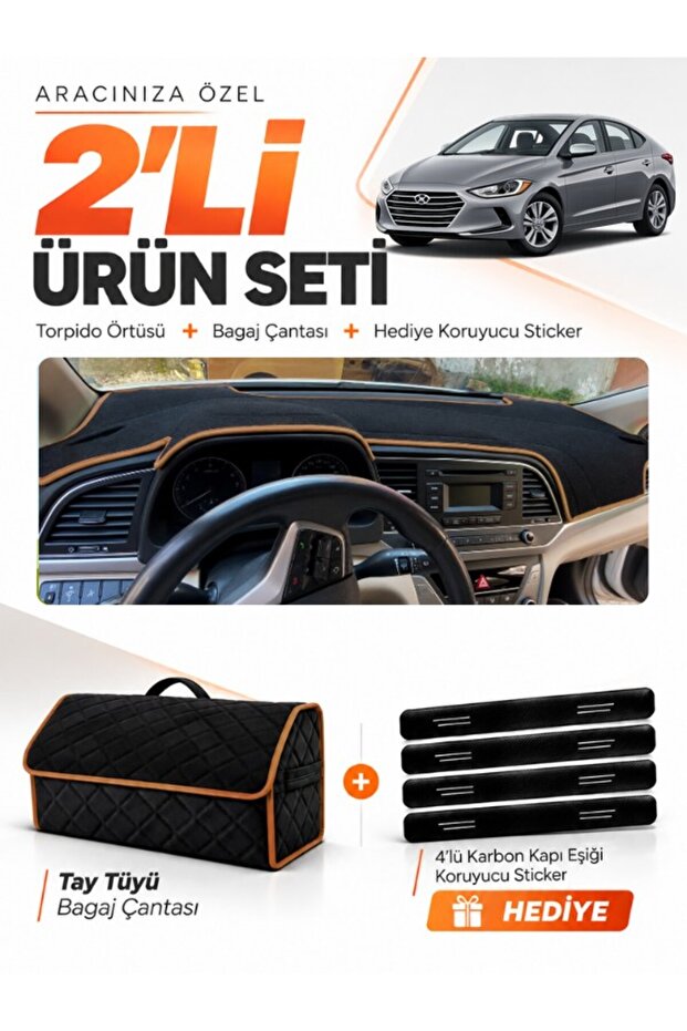 Hyundai Elantra (2017-2020) Compatible Glove Box Cover + Tay Feather Trunk Bag + Sticker Set - Hu017