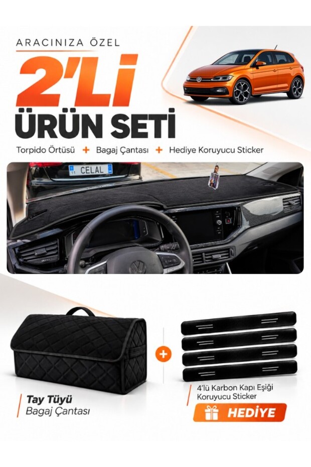 Volkswagen Polo (2022-2025) Compatible Dashboard Cover + Tay Feather Trunk Bag + Sticker Set - Vw022