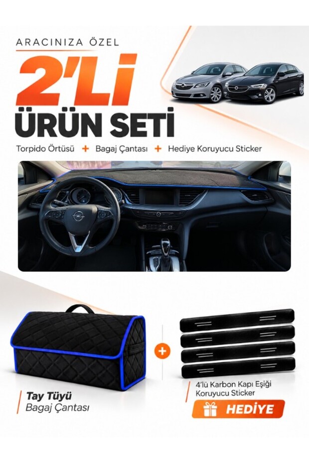 Opel Insignia (2017-2026) Compatible Glove Box Cover + Tay Feather Trunk Bag + Sticker Set - Op021