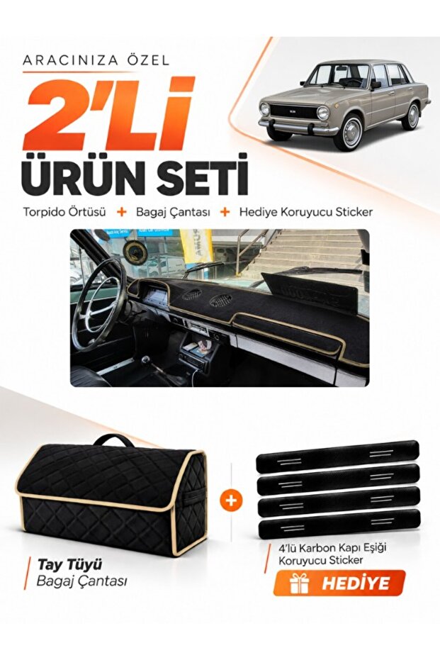 Tofaş Murat 124 (1971-1977) Compatible Torpedo Cover + Thai Feather Luggage Bag + Sticker Set - Tf004