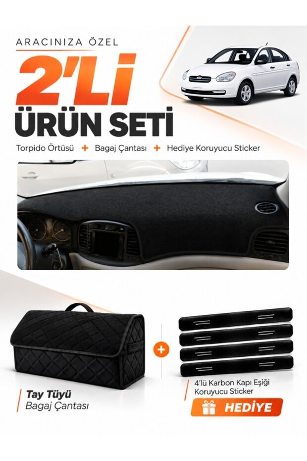 Hyundai Accent Era (2006-2011) Compatible Glove Box Cover + Tay Tüy Luggage Bag + Sticker Set - Hu010