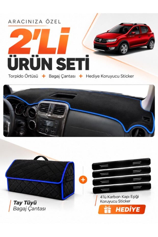 Dacia Sandero Stepway (2015-2021) Compatible Dashboard Cover + Tay Tüy Luggage Bag Set - Da004