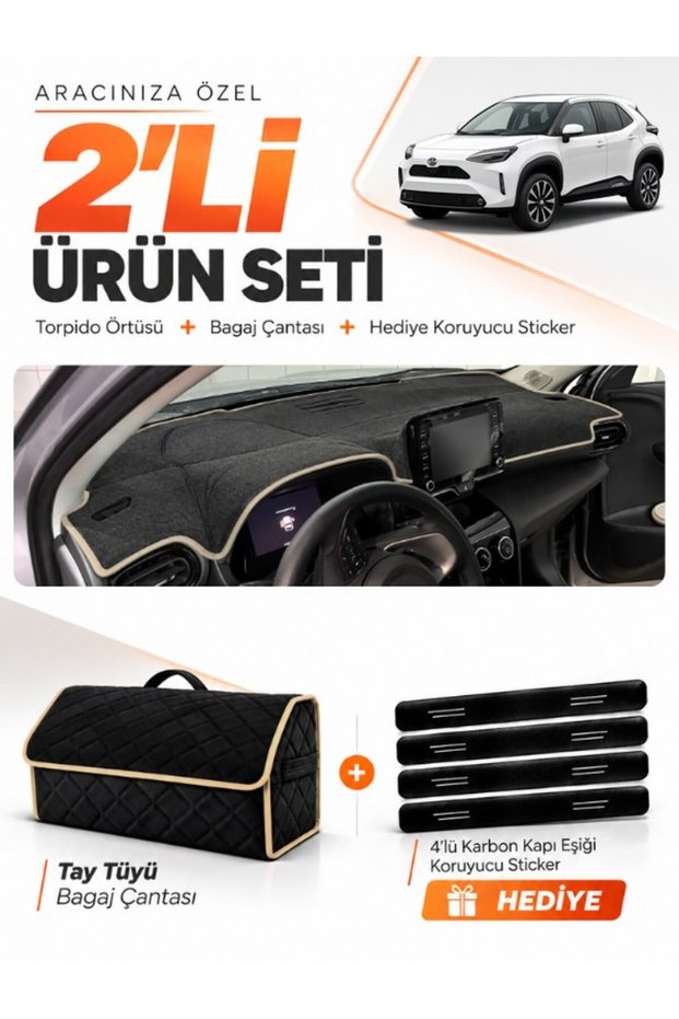 Toyota Yaris Cross (2022-2025) Compatible Dashboard Cover + Tay Tüyü Luggage Bag + Sticker Set - To029