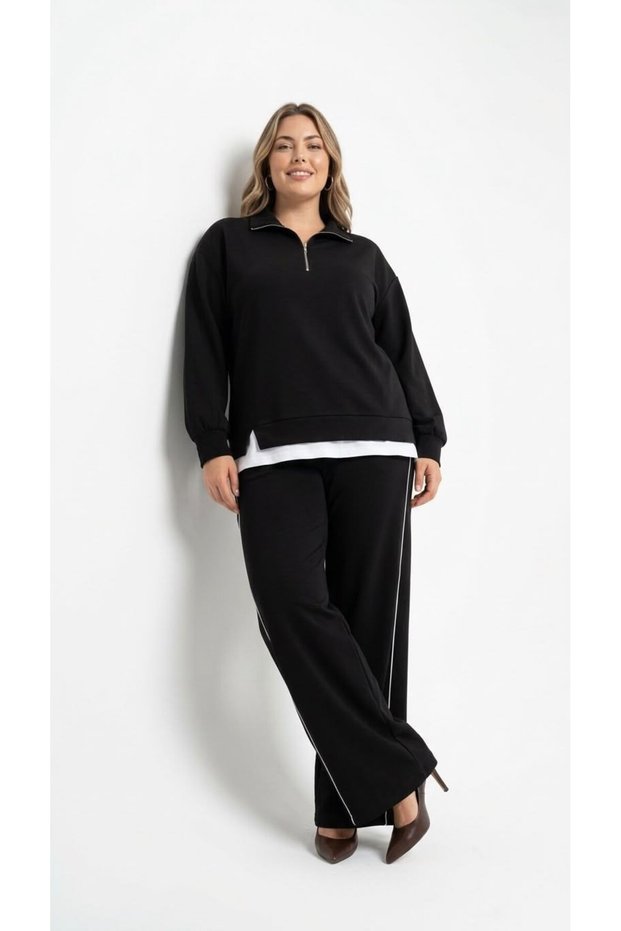 Adın Large Size Half Zipper Detailed Long Sleeve Tracksuit Set 8308-27