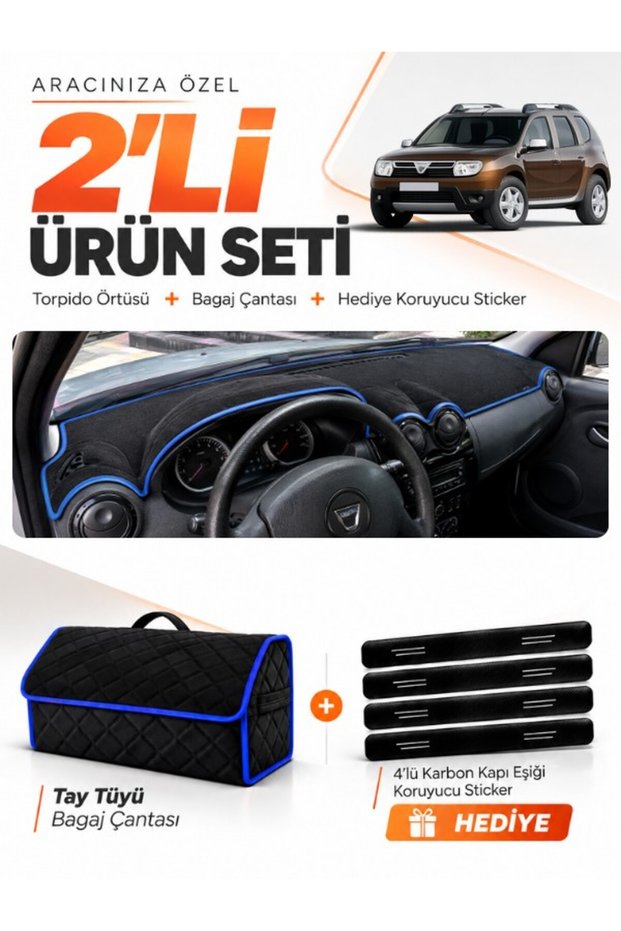 Daci̇a Duster 1St Generation Without Makeup (2009-2013) Compatible Glove Box Cover + Tay Feather Bag Set - Da003