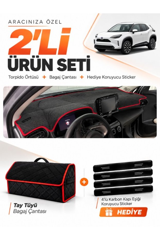 Toyota Yaris Cross (2022-2025) Compatible Dashboard Cover + Tay Tüyü Luggage Bag + Sticker Set - To029