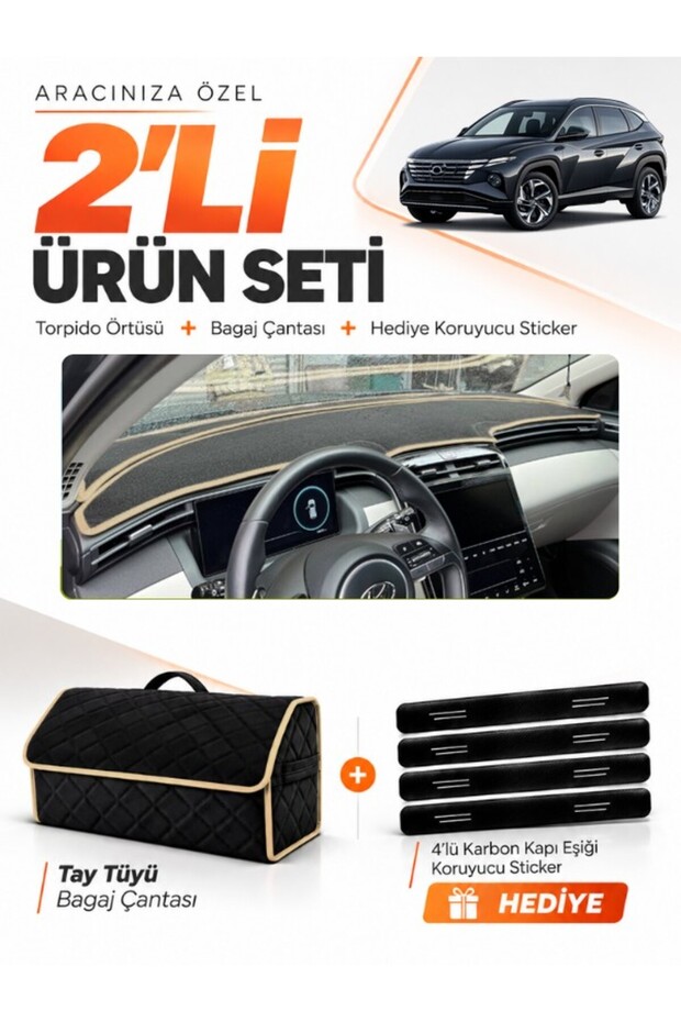 Hyundai Tucson (2021-2024) Compatible Glove Box Cover + Tay Feather Trunk Bag + Sticker Set - Hu037
