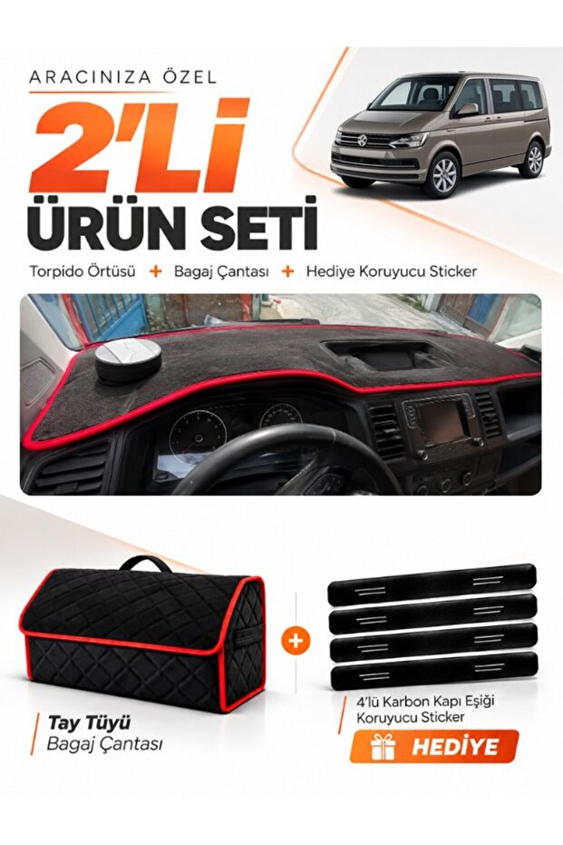 Volkswagen Transporter T6 Pocketed (2015-2020) Compatible Glove Box Cover + Hand Towel Bag Set - Vw028