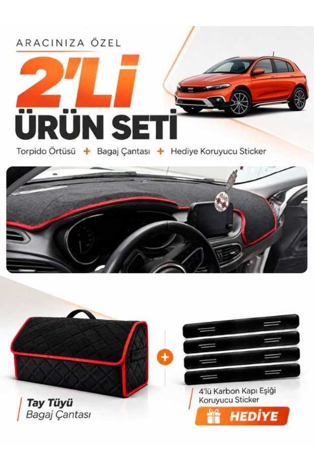 Dashboard Cover + Thai Feather Luggage Bag Set Compatible with Fi̇at Egea Cross (2021-2026) Tablet - Fi012