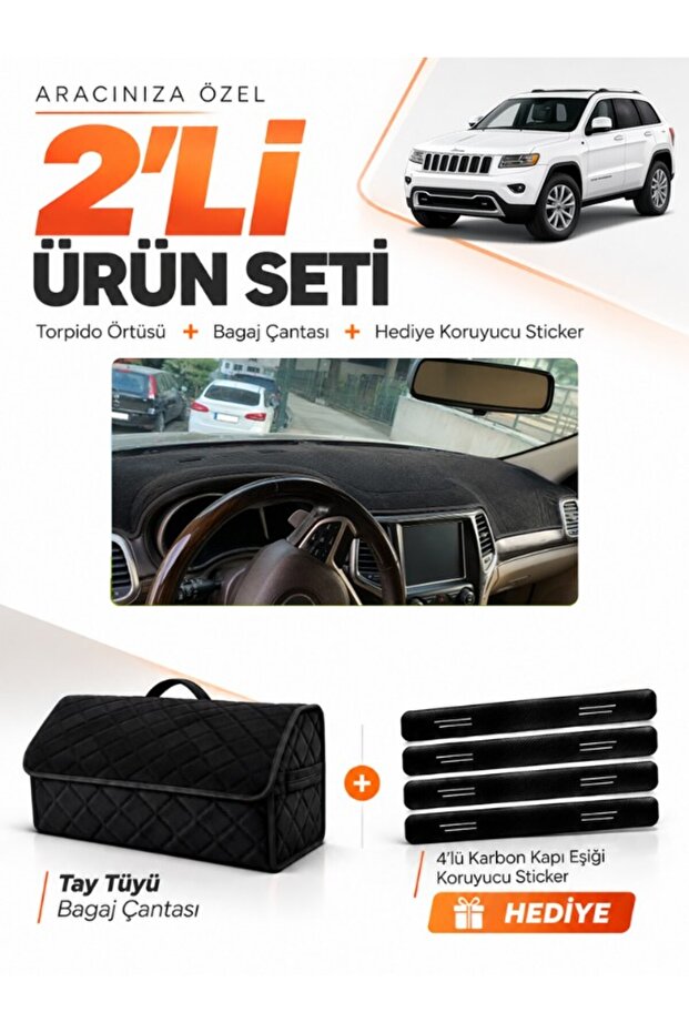 Jeep Grand Cherokee (2014-2020) Compatible Dashboard Cover + Tay Feather Luggage Bag Set - Je002