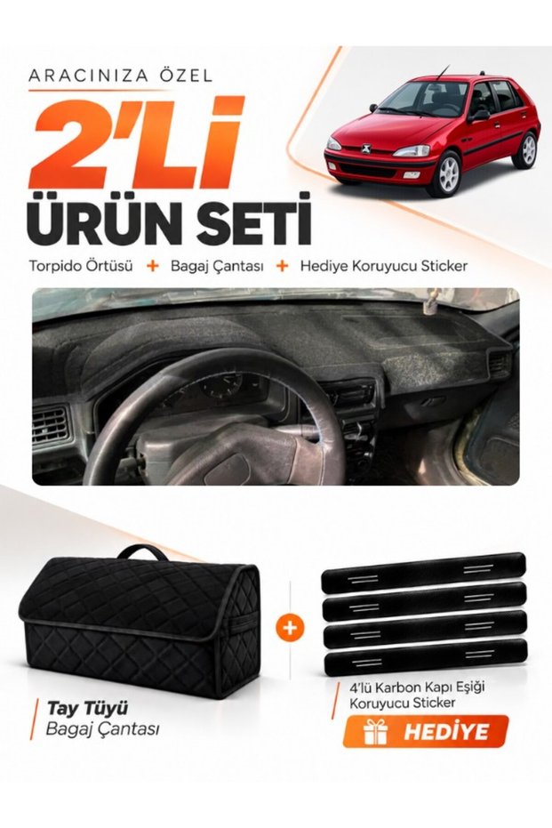 Peugeot 106 (1991-2003) Compatible Glove Box Cover + Tay Feather Trunk Bag + Sticker Set - Pe001