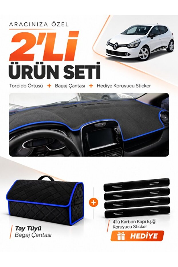 Renault Clio 4 (2012-2019) Compatible Glove Box Cover + Tay Feather Trunk Bag + Sticker Set - Re018