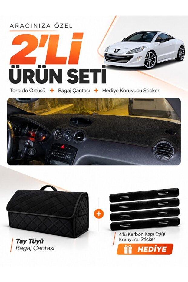 Peugeot Rcz (2010-2015) Compatible Glove Box Cover + Thai Feather Trunk Bag + Sticker Set - Pe027