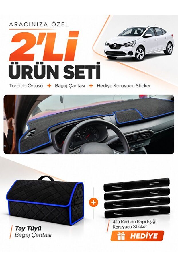 Renault Taliant Screenless (2021-2026) Compatible Glove Box Cover + Thai Feather Luggage Bag Set - Da002