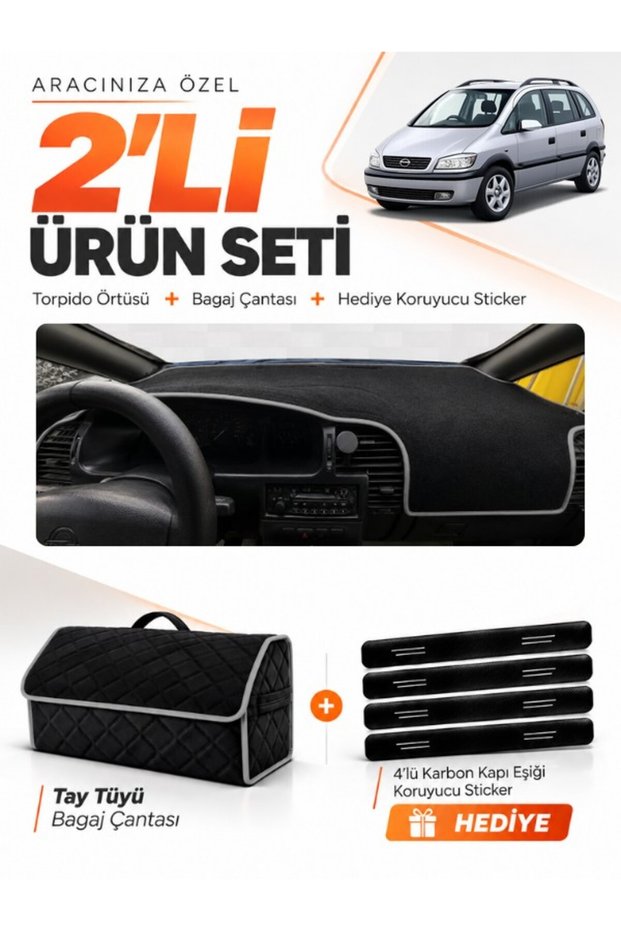 Opel Zafira (1999-2003) Compatible Glove Box Cover + Tay Tüy Luggage Bag + Sticker Set - Op017