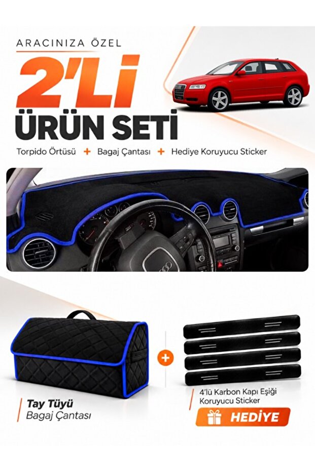 Audi A3 (2004-2008) Compatible Glove Box Cover + Tay Feather Trunk Bag + Sticker Set - Au002
