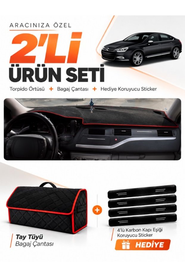 Citroen C5 (2008-2015) Compatible Dashboard Cover + Tay Feather Trunk Bag + Sticker Set - Ci003