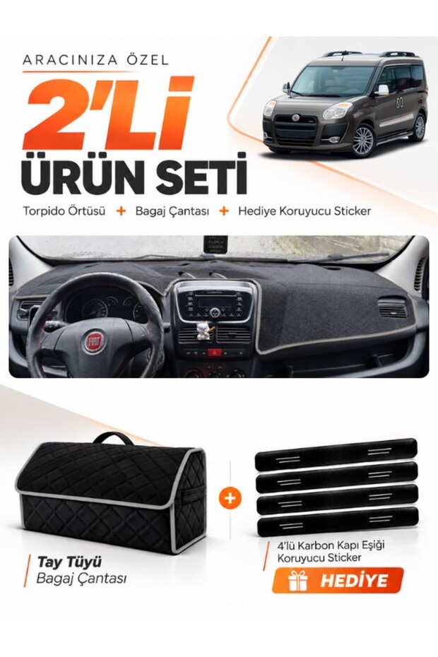 Fiat Doblo D3 (2010-2013) Compatible Torpedo Cover Without Cover + Tay Feather Luggage Bag Set - Fi006