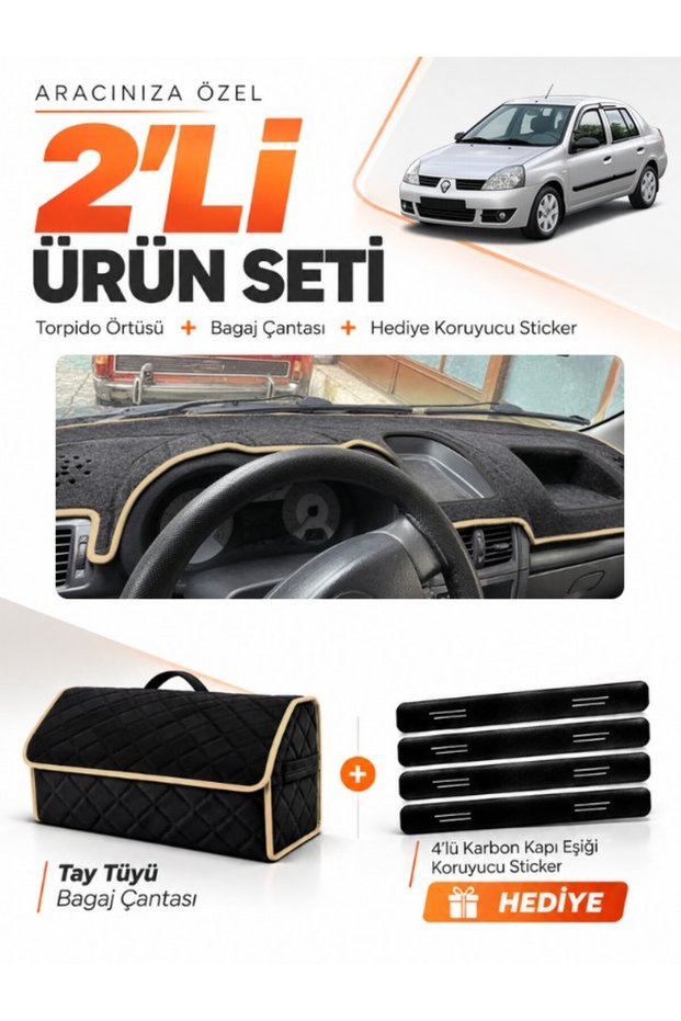 Renault Clio Symbol Without Airbags (2002-2008) Compatible Glove Box Cover + Hand Towel Bag Set - Re011