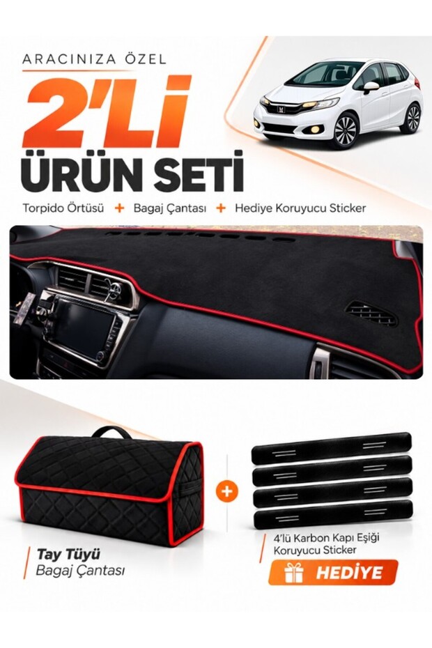 Honda Jazz (2018-2020) Compatible Glove Box Cover + Thai Feather Trunk Bag + Sticker Set - Ho019