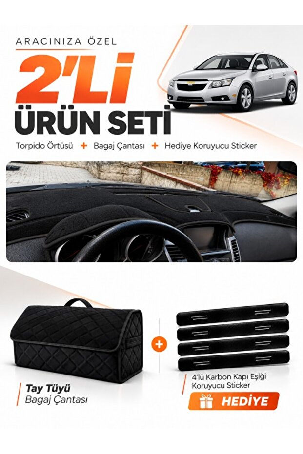 Chevrolet Cruze J300 Makyajsiz (2008-2011) Compatible Dashboard Cover + Thai Feather Bag Set - Ch006